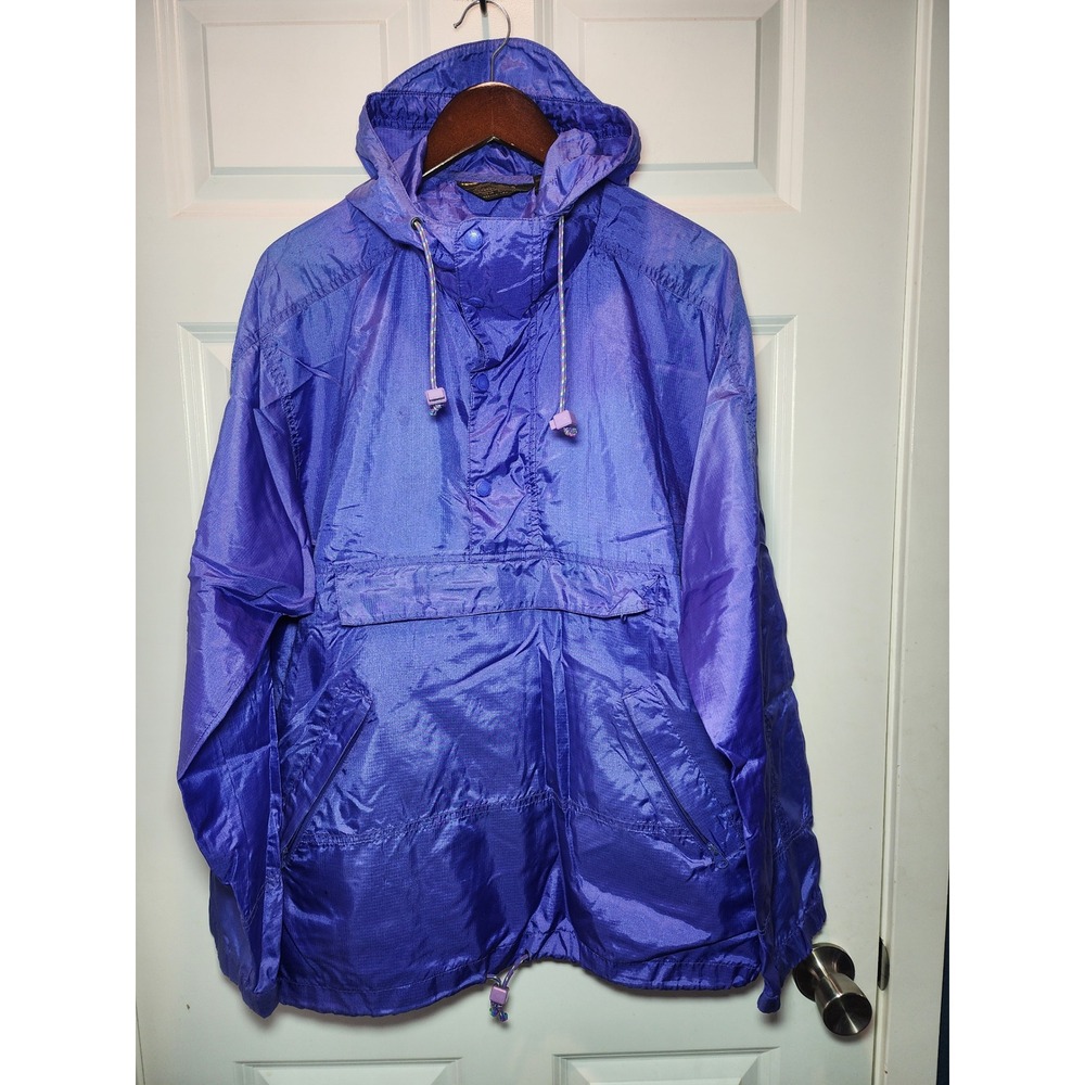 Vintage Eddie Bauer Anorak Windbreaker Purple 80s Gorpcore Hooded Jacket Mens L